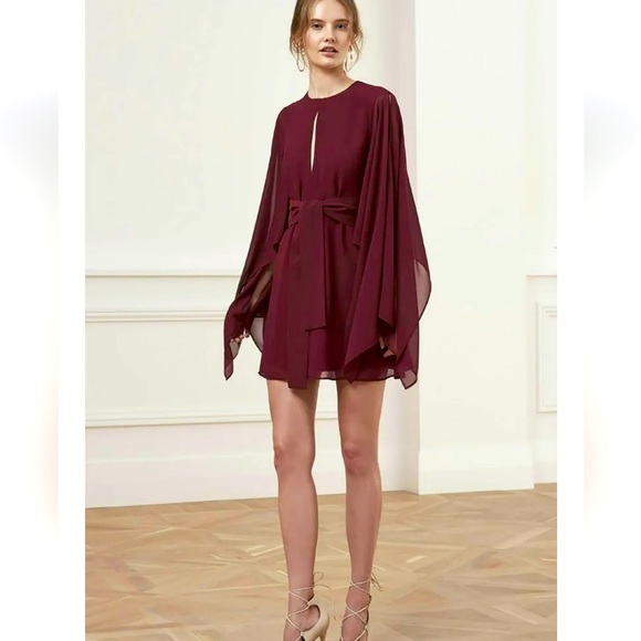 Keepsake The Label Burgundy Step Back Boho Sheer Mini Dress - Picture 1 of 15